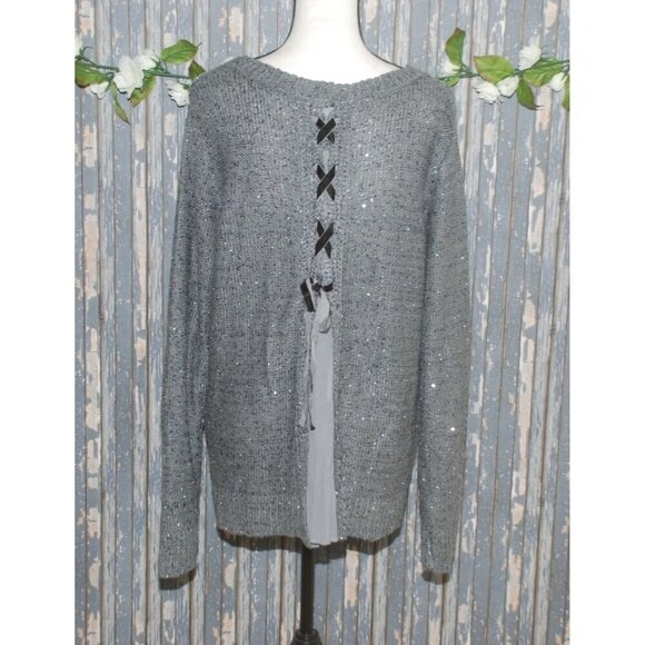 Time And Tru Ladies XL 16 18 Gray Sequin Sweater Adorable Detailed Back Winter P - Picture 5 of 9
